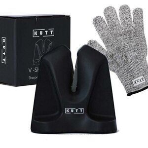 Kutt V-Type Knife Sharpener W/ Cut-Resistant Glove NEW NIB